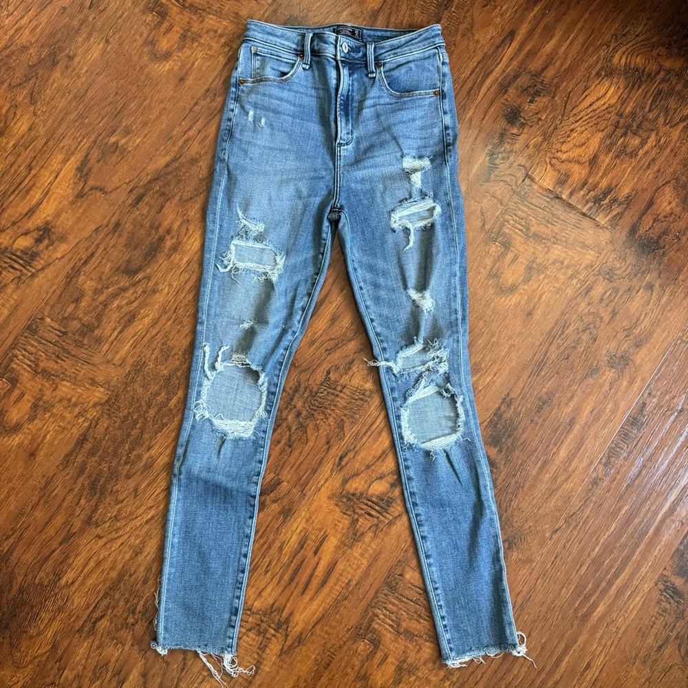 Abercrombie & Fitch Jeans‎ Women's Sz 4 High Rise Skinny Blue Stretch Distressed